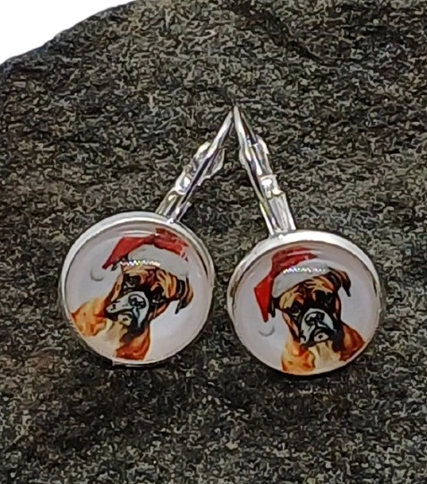Náušnice "Vánoční boxer v čepici" - 14mm