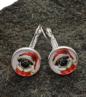 Náušnice "Vánoční mops jako Santa" - 14mm